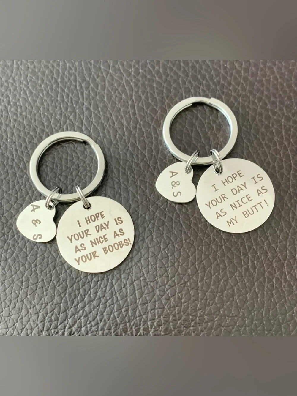 2 Piece Couple Keychains A & S I Hope Your Day Is As Nice As My Butt Your Boobs
